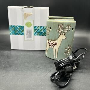 Scentsy Winter Stag Wax Warmer Retired Turquoise Christmas Reindeer Snowflakes